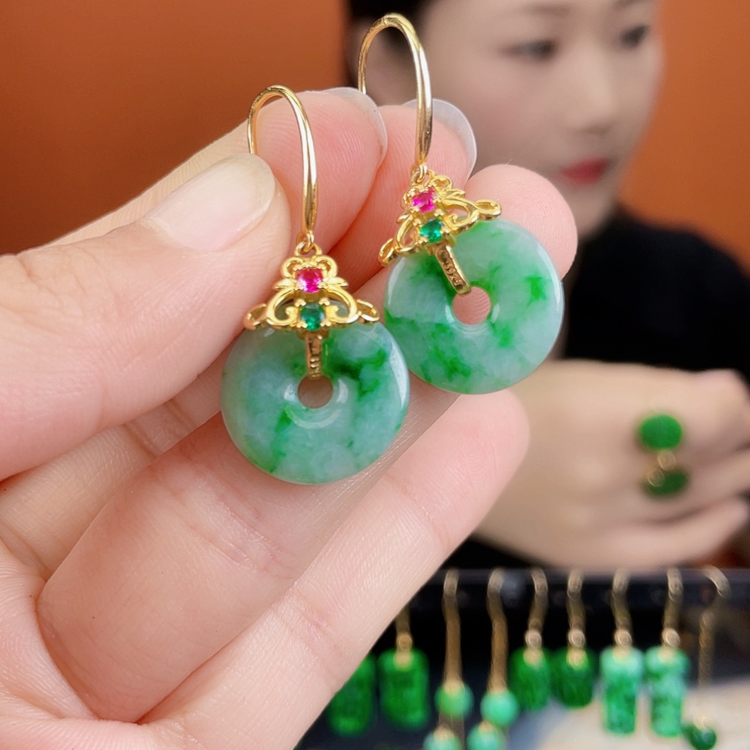 翡翠银S925镶嵌耳饰