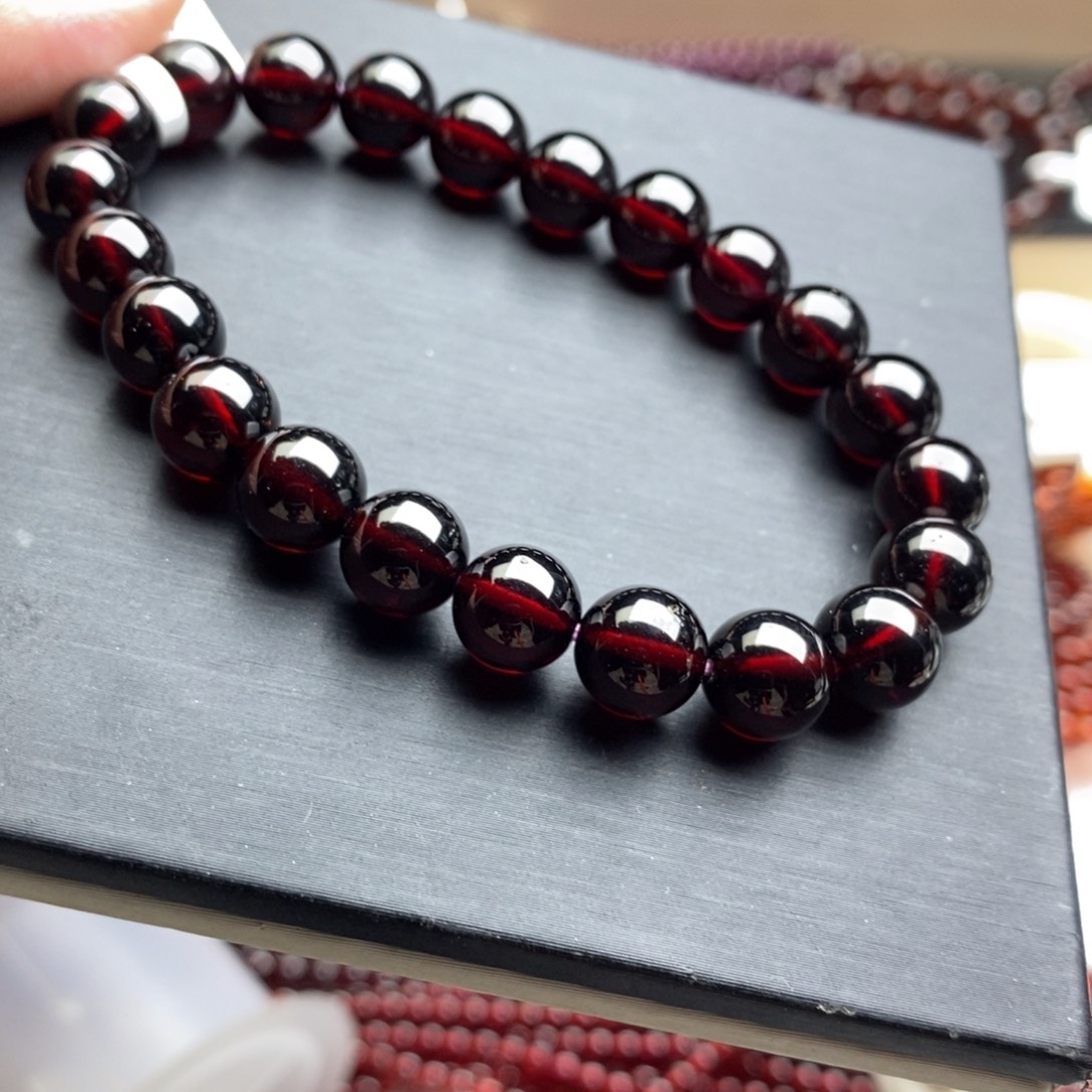 石榴石未镶嵌手链9mm性价比酒红色