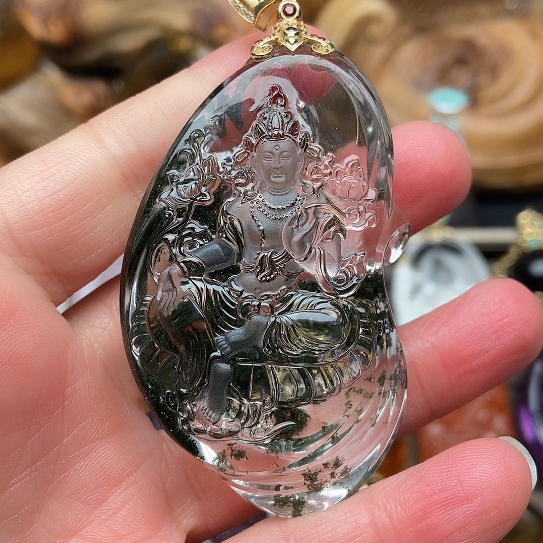 水晶天然水晶吊坠18K金镶嵌