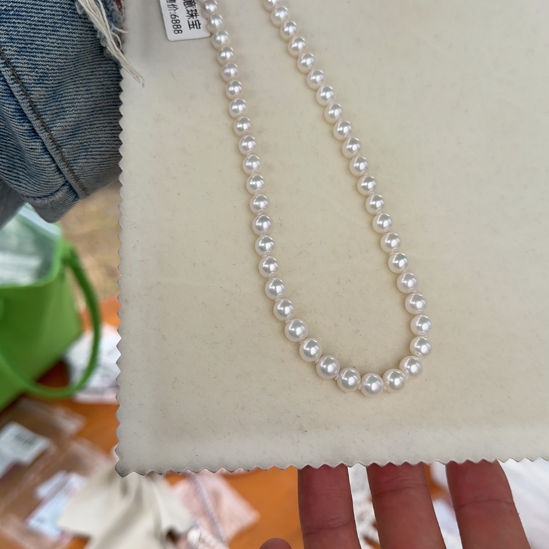颈饰银S925镶嵌淡水珍珠7-8无核极光镜面正圆无暇炫彩冷白