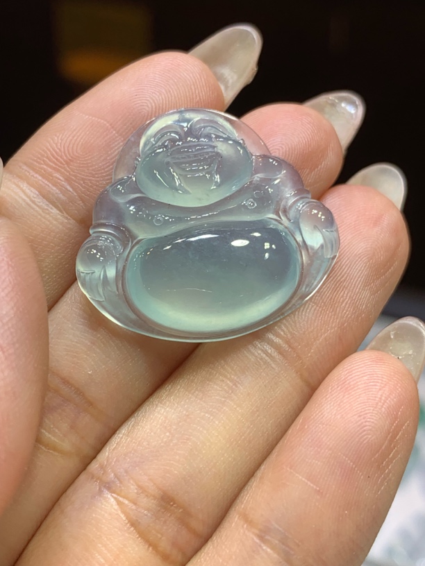 缅甸天然翡翠A货，蓝水冰佛，胶感十足，干净细腻26.8/29.1/5.9