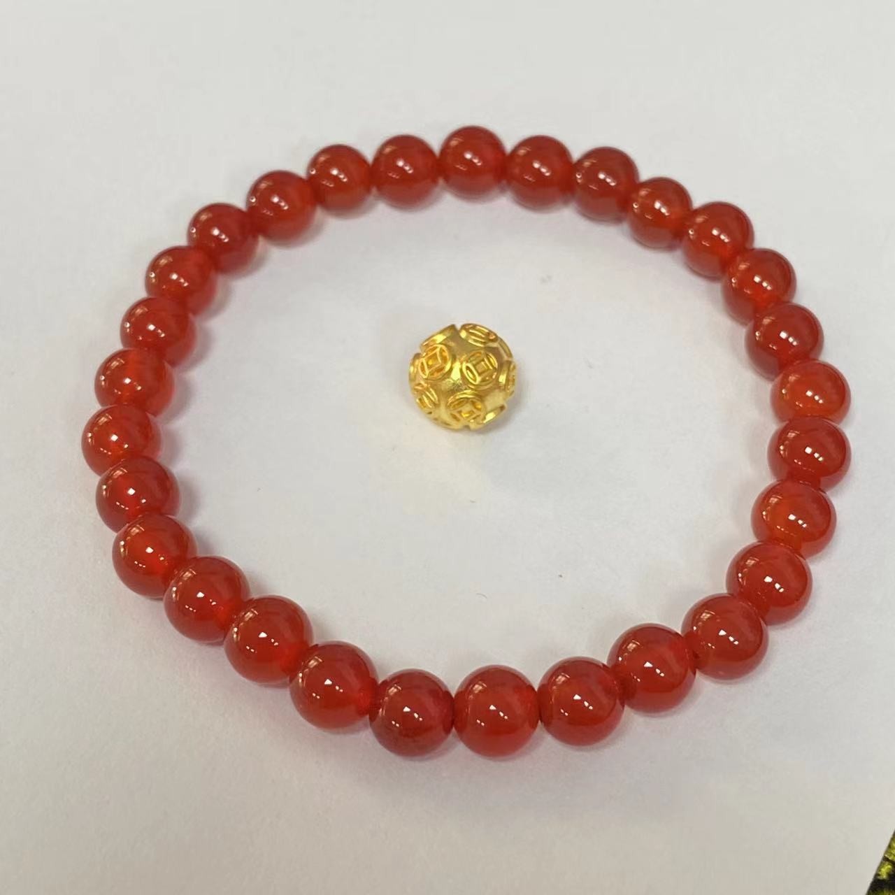 足金999卡8钱币珠玛 瑙手串@@A219