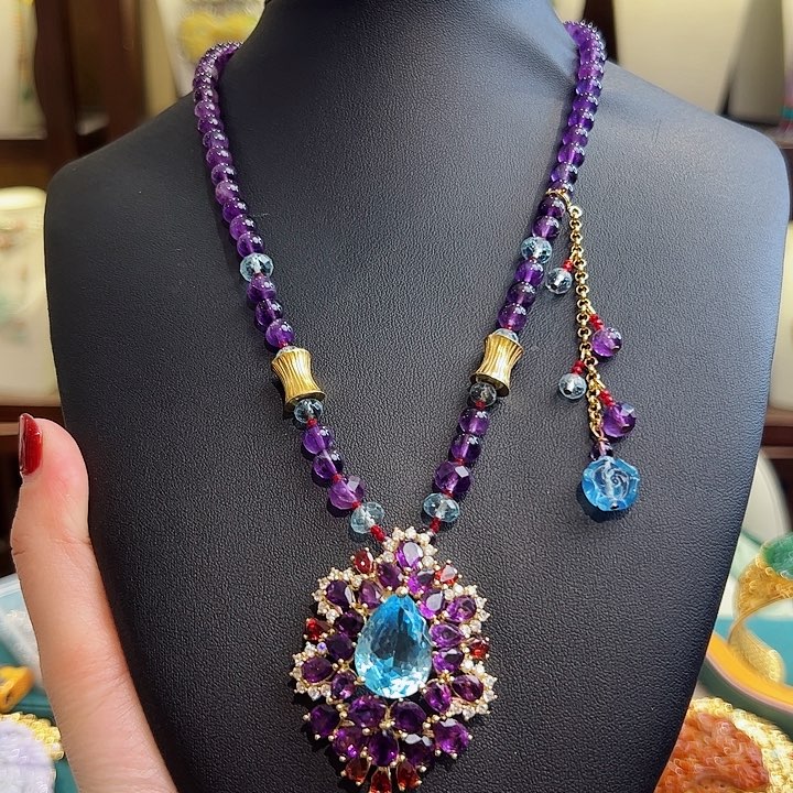 水晶项链银S925镶嵌项链