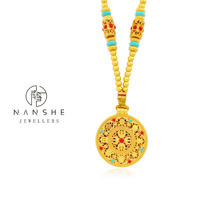 NANSHE/南奢 新中式国风六珠八宝圆盘吊坠项链L1011