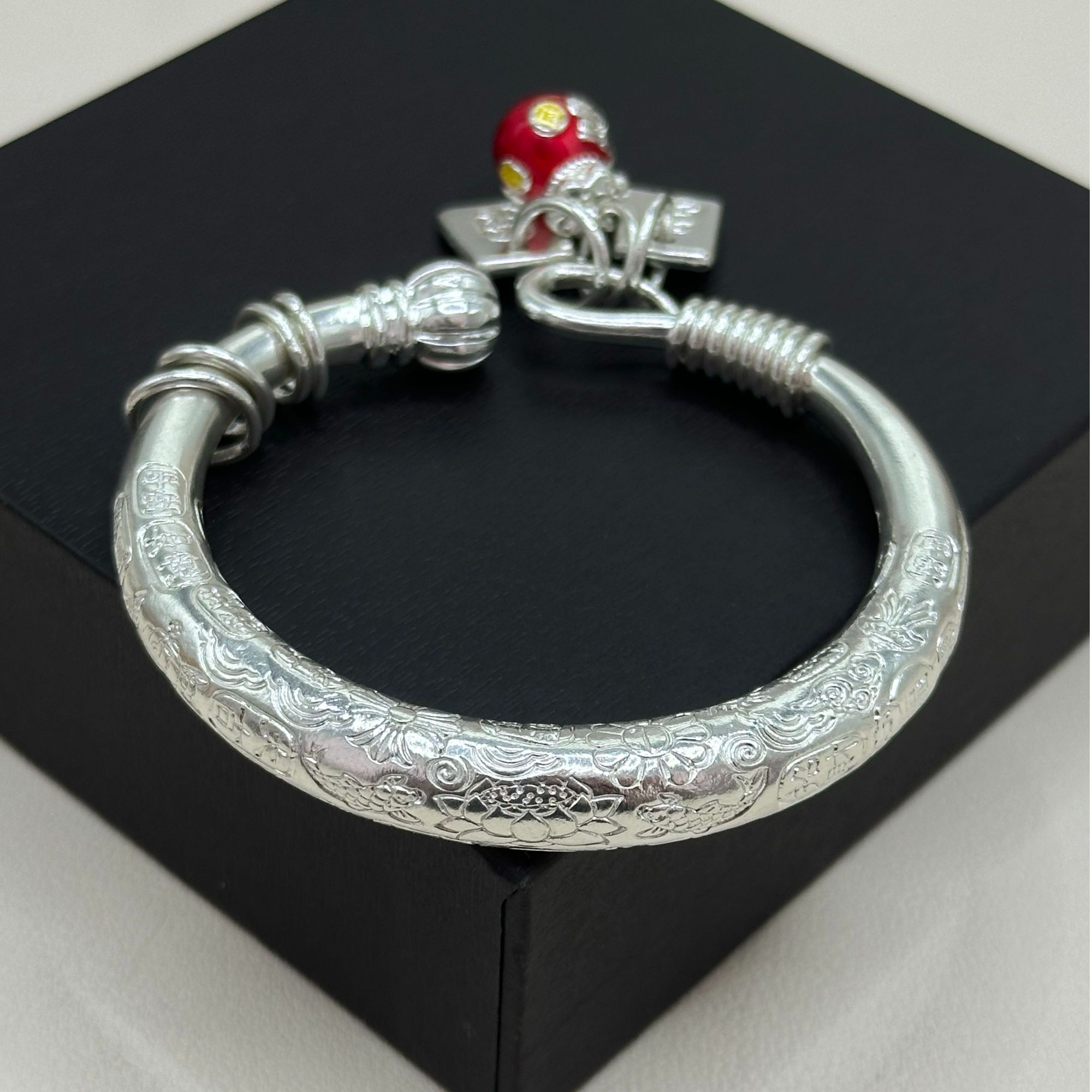 足银手镯 足银999新款南瓜头绕丝吉言（吊坠自选）