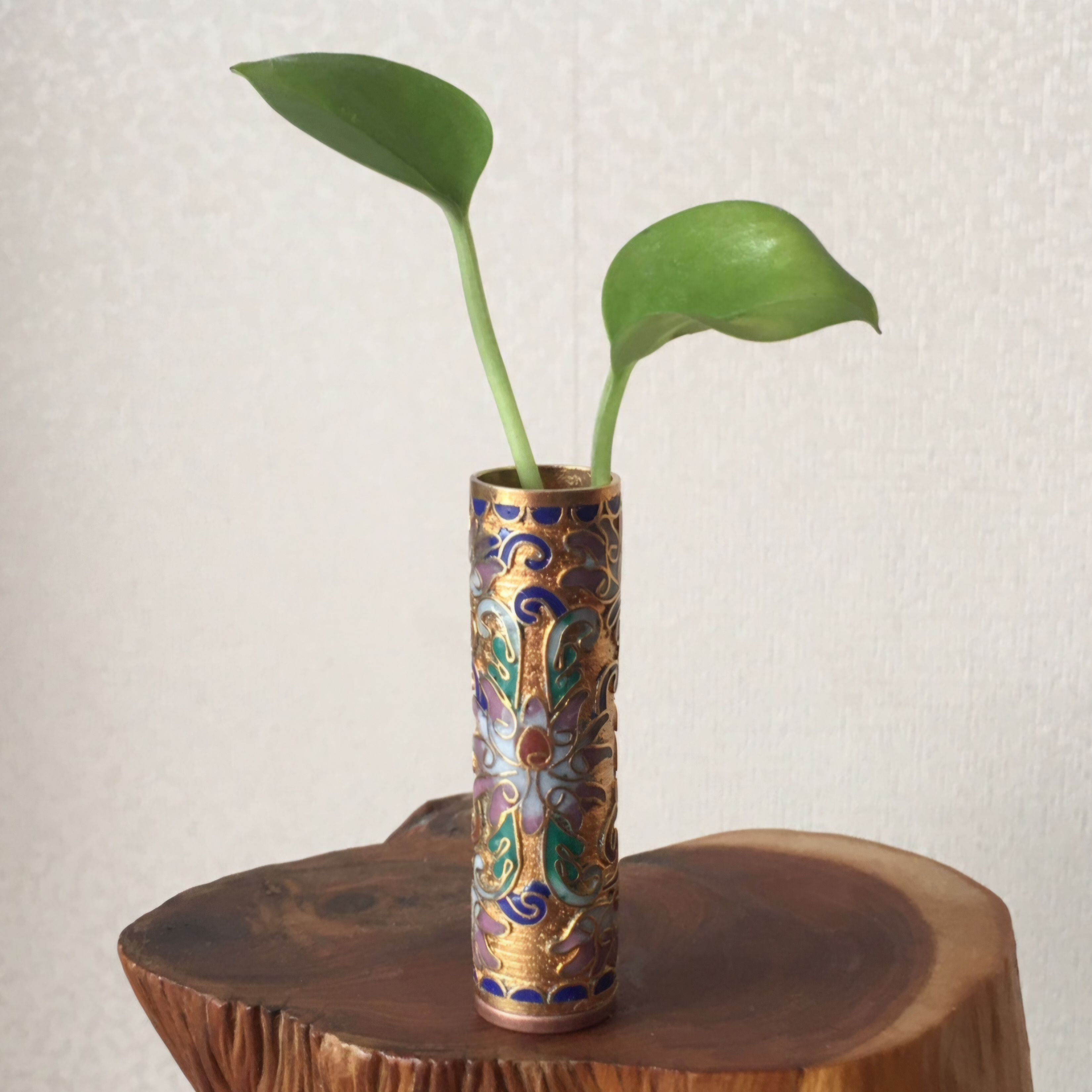 出口创汇时期平丝金地景泰蓝铜胎掐丝珐琅小花瓶1个原版旧藏文玩