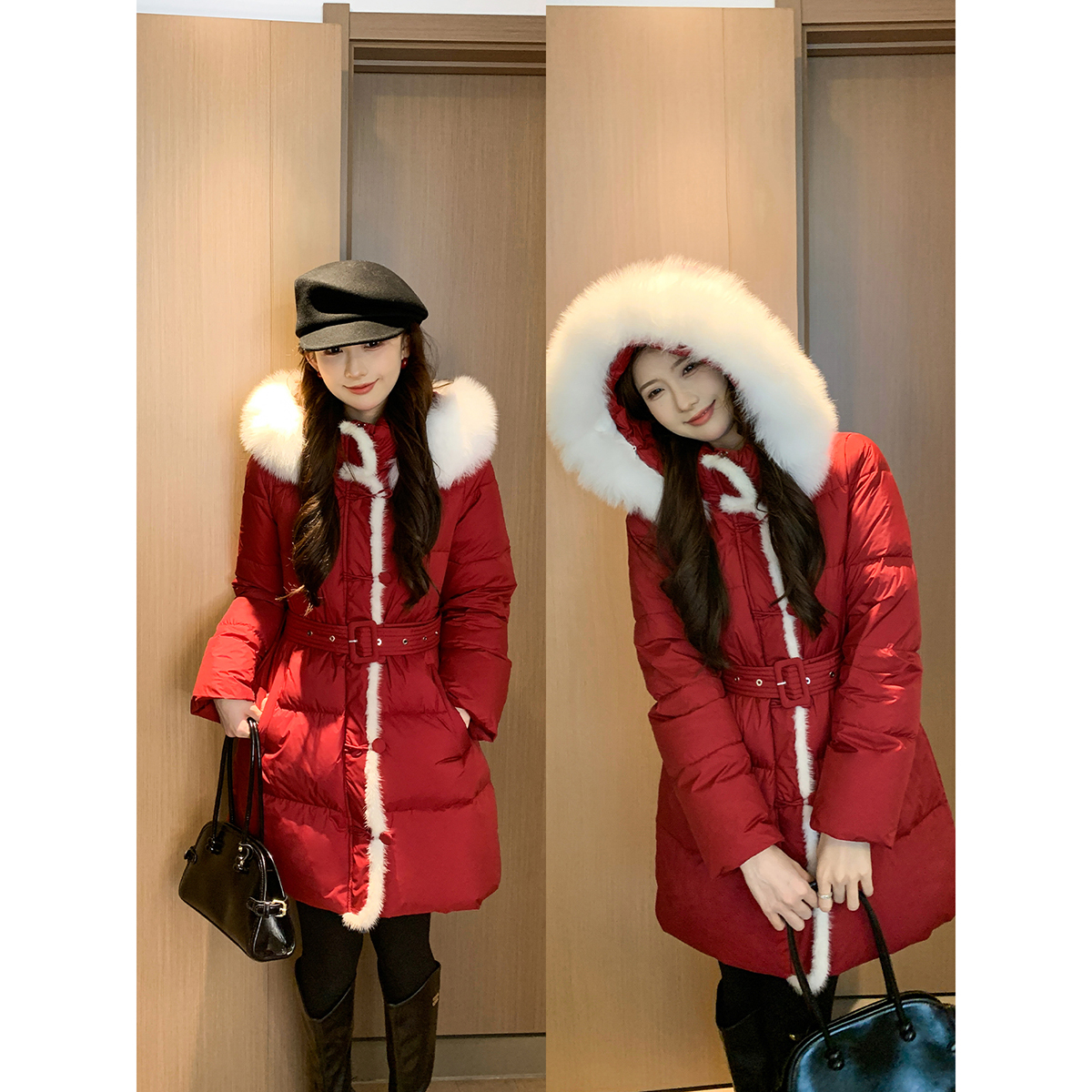 SHAOER【酒红浆果】冬季氛围感新年红保暖羽绒服外套S725R20490