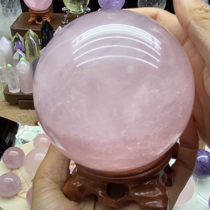 水晶摆件未镶嵌天然粉水晶球90m m
