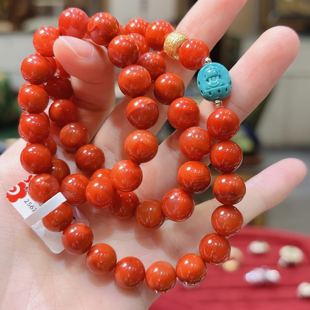 南红玛瑙手链18K金镶嵌无相佛项链手链多用