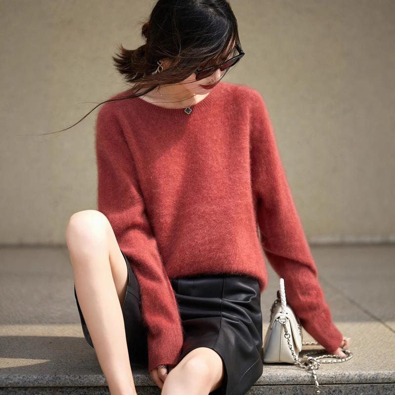 一线成衣无缝一体套头毛衣慵懒风宽松内搭针织拉毛羊毛衫衫女圆领