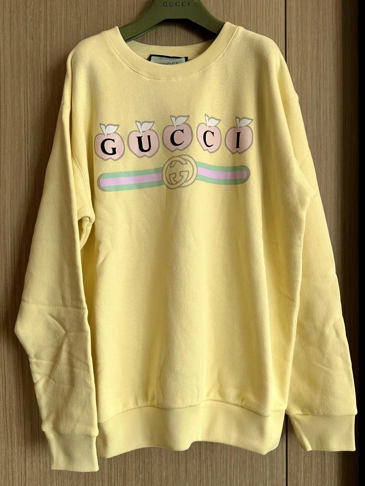 99新 GUCCI/古驰 葡萄籽奢潮/黄色苹果圆领卫衣/XS码