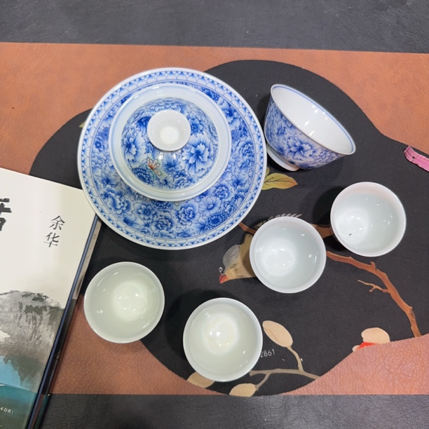 景德镇高温釉下青花万花定制款高端礼盒七件套套装