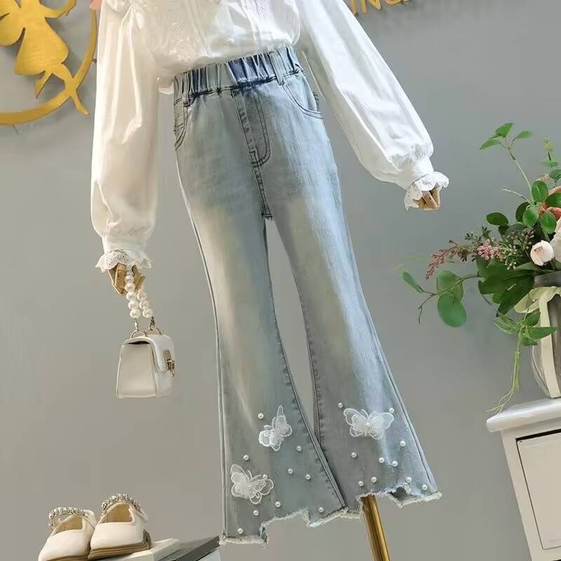 女童牛仔裤新款春秋儿童2025喇叭裤中大童网红韩版女孩裤子洋气潮