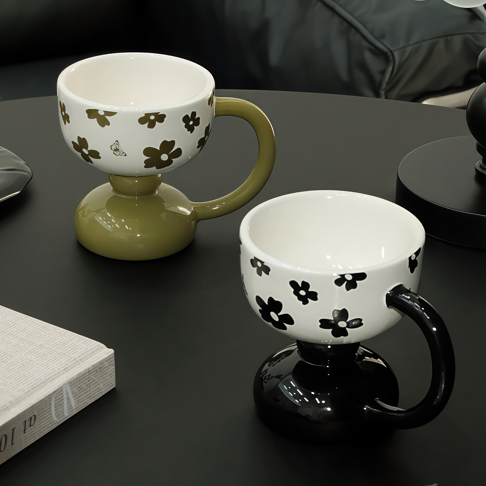 金卡佰陶瓷咖啡杯高颜值马克杯创意杯子女士高脚甜品杯轻奢咖啡杯