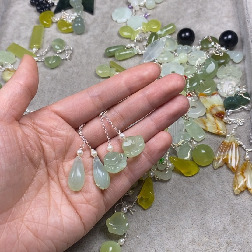 【闪购商品】蛇纹石玉挂件耳饰耳环项链未镶嵌跑****外