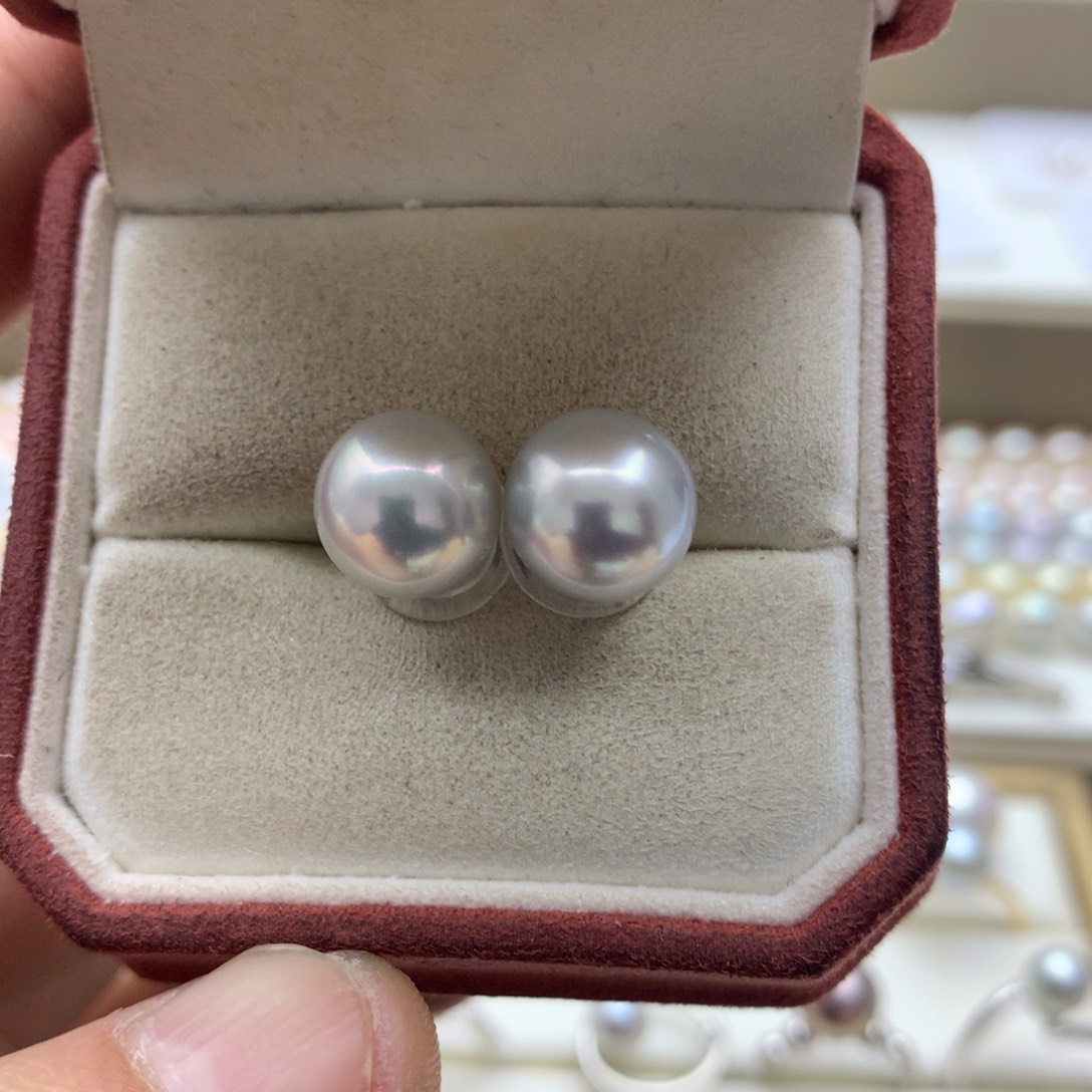 海水珍珠耳饰18K金镶嵌9.5-10真多麻素钉
