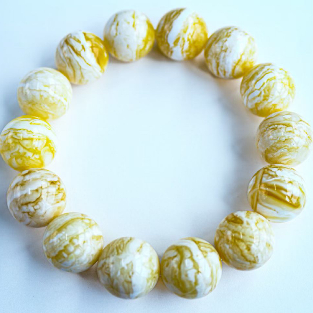 同料16.7mm 俄料瓷白花蜡顺纹圆珠手串，颗颗虎皮纹全品 正圆精工。