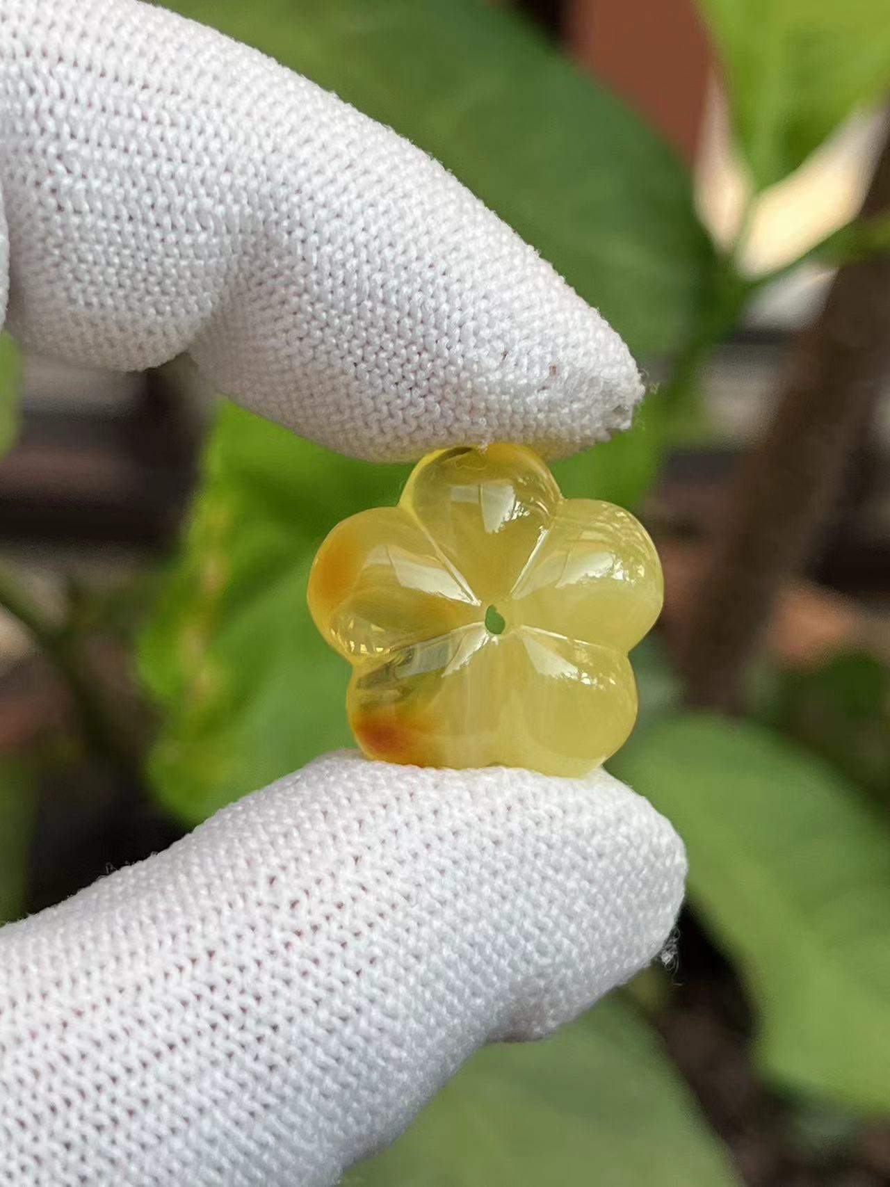 3084天然蜜蜡琥珀五瓣花配饰20.4x9.8mm