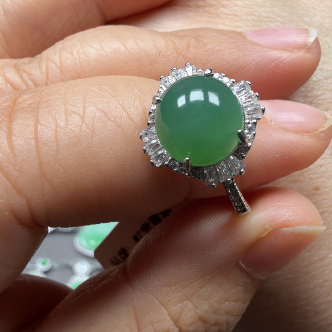 翡翠银S925镶嵌戒指8013