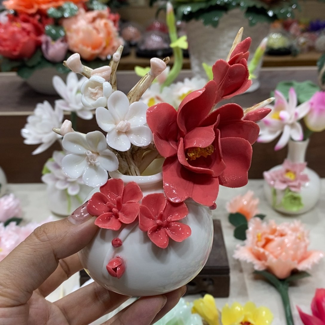摆件陶瓷手工花摆件