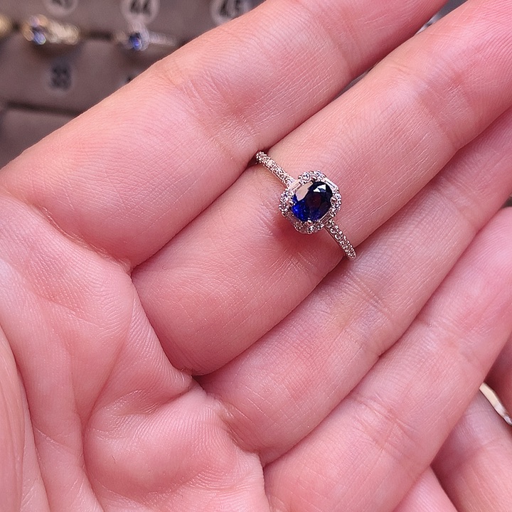 蓝宝石戒指银S925镶嵌f****y