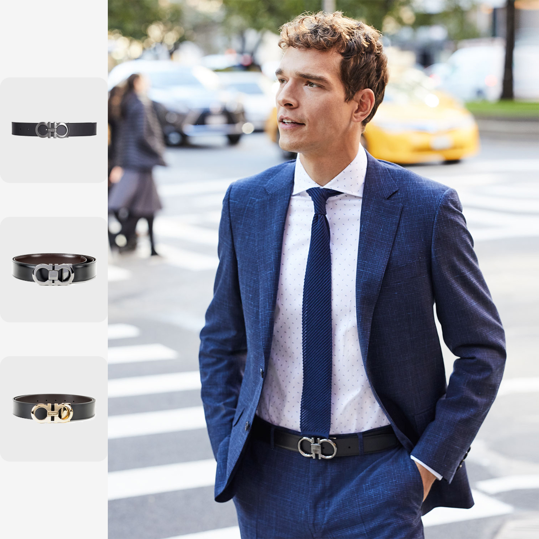 FERRAGAMO【国现 专柜4500】男士双面腰带 宽3.5cm