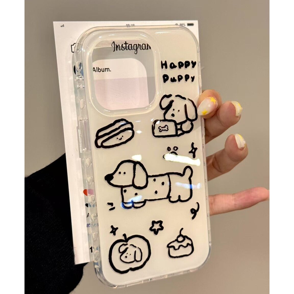 可爱线条腊肠狗IMD双层适用苹果华为小米OPPOVIVO大孔卡通手机壳