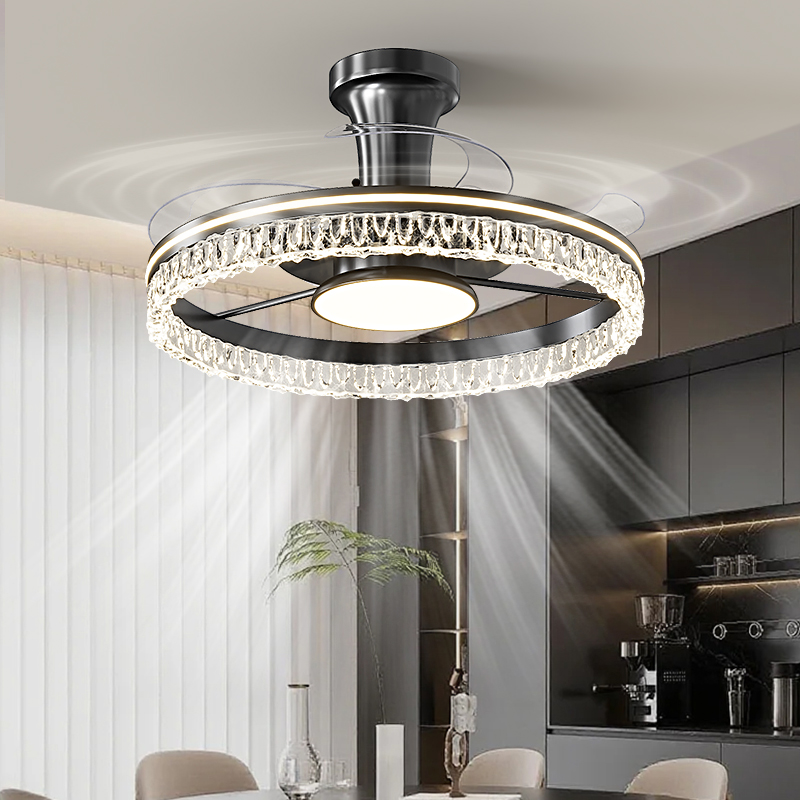 意式轻奢冰裂纹吸顶灯隐形风扇灯大气简约时尚餐厅书房智能吊扇灯