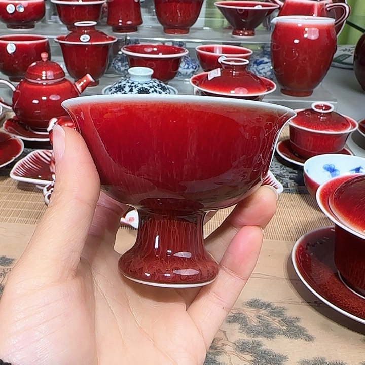 景德镇陶瓷红马坊高脚杯