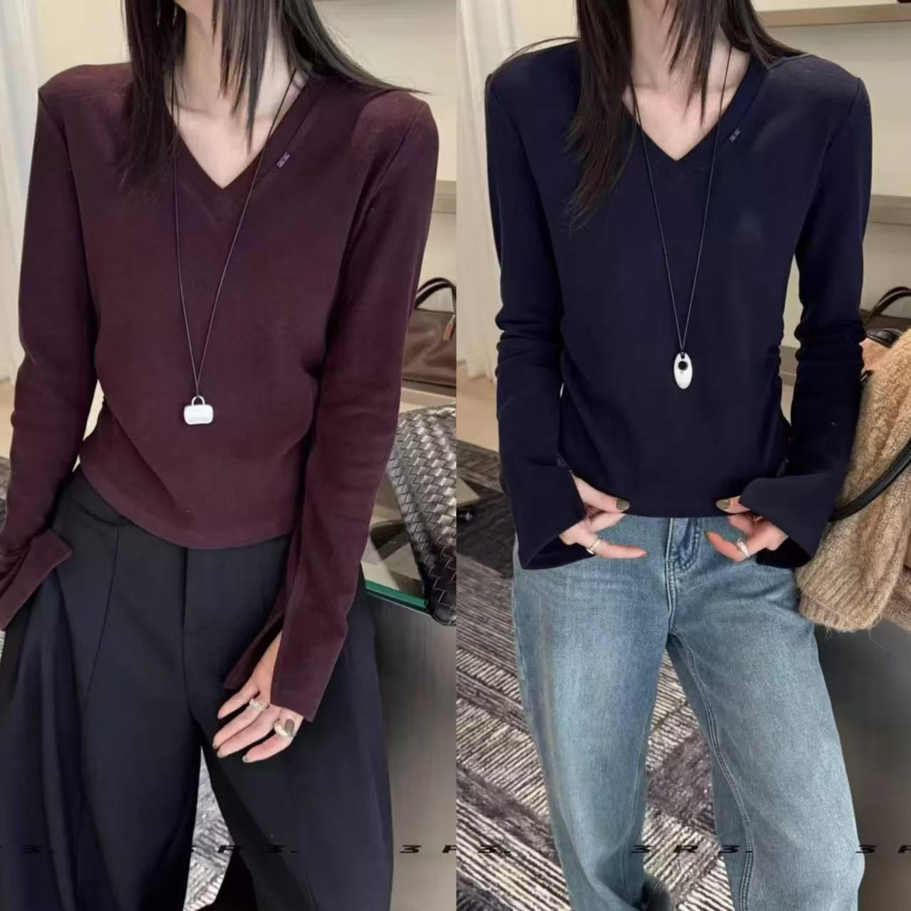 【3R3】v领袖口设计款打底衫T恤