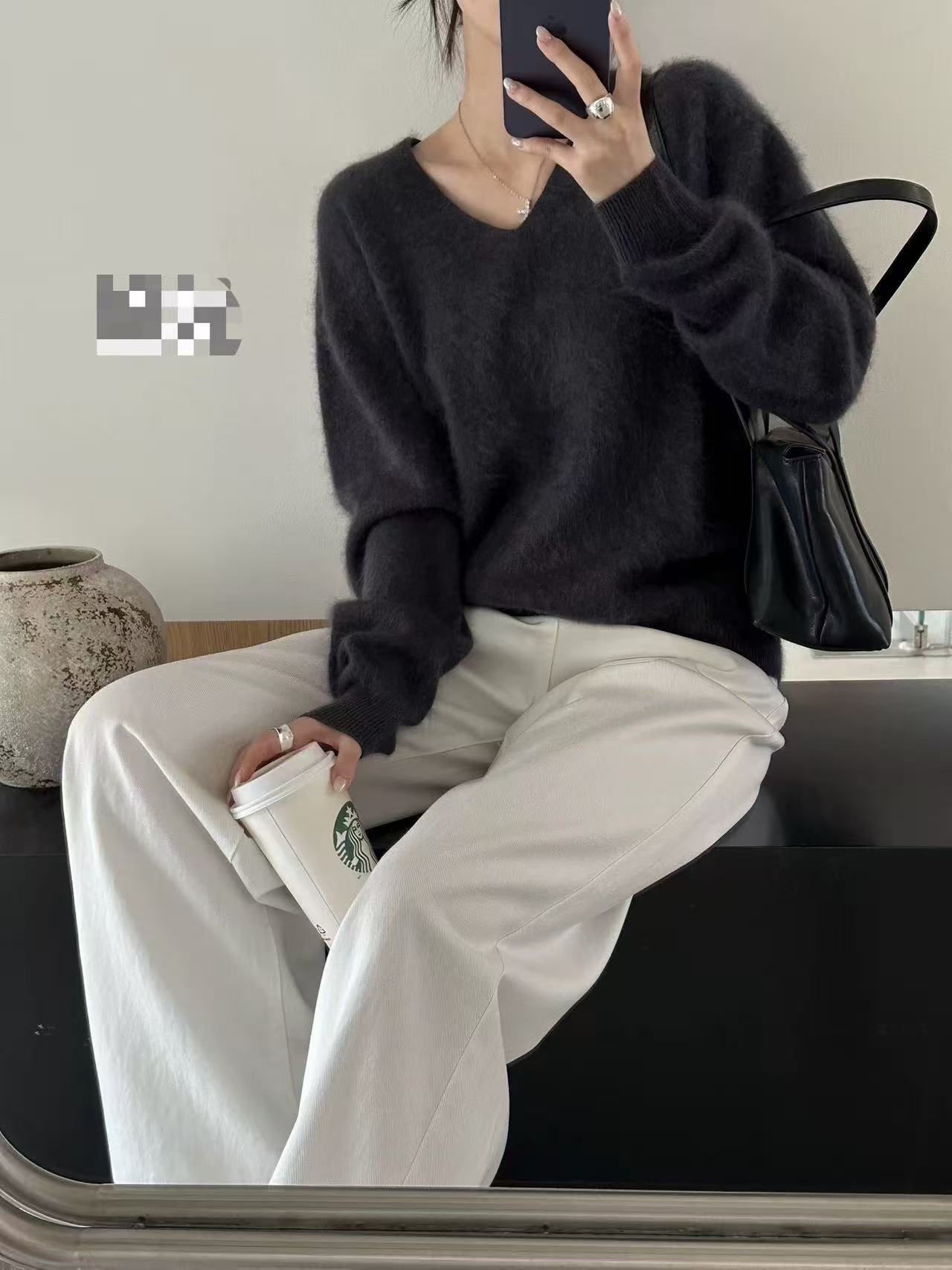 【鑫绒毛衣】V领宽松羊绒百搭厚款针织常规款纯色上衣A062