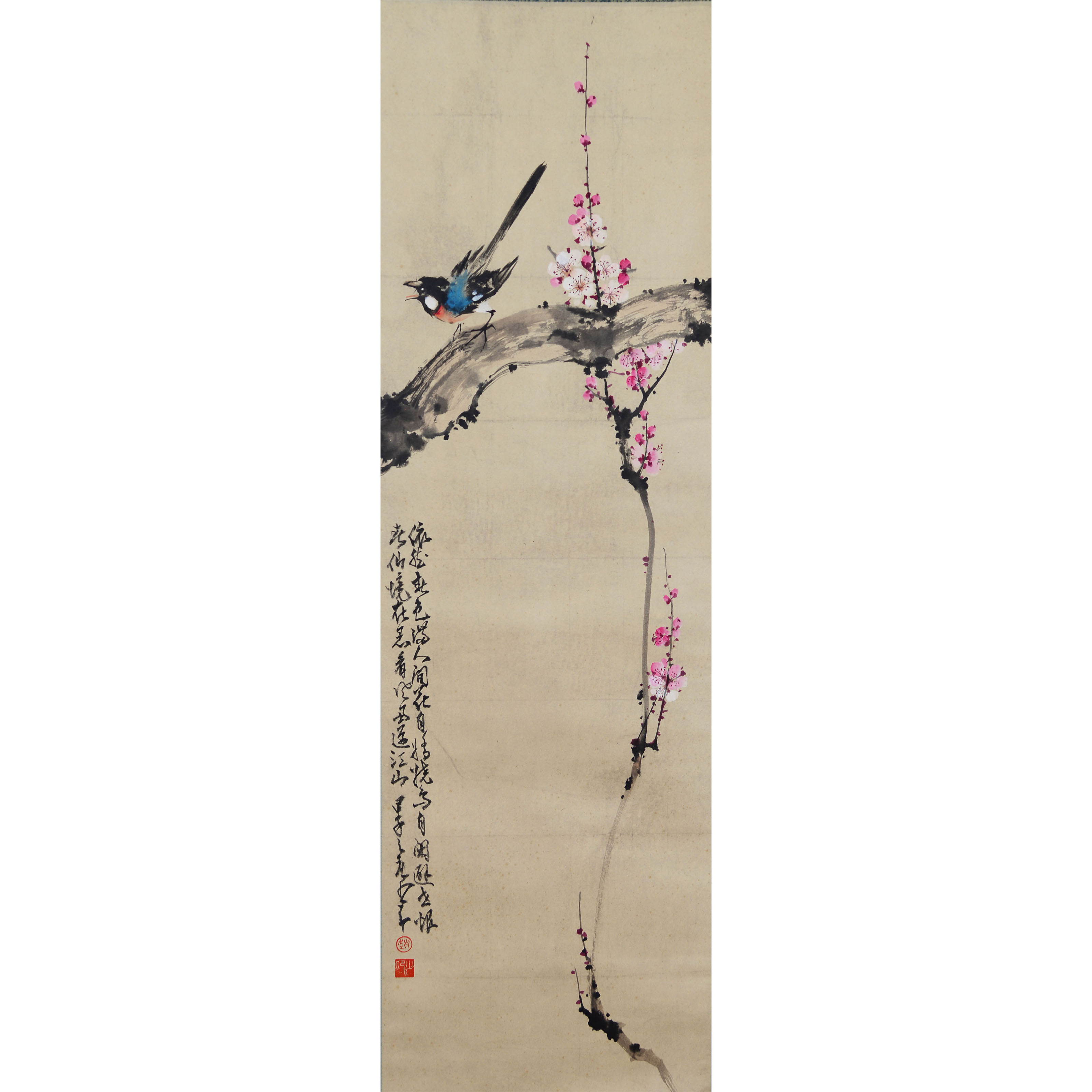 D17 4ZSA梅鹊图 纸本立轴 113*32cm