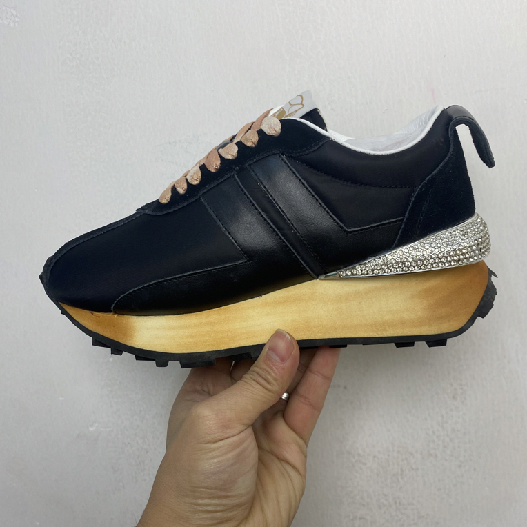 小吴真皮女鞋 重工烫钻牛皮拼接做旧阿甘鞋2022-6