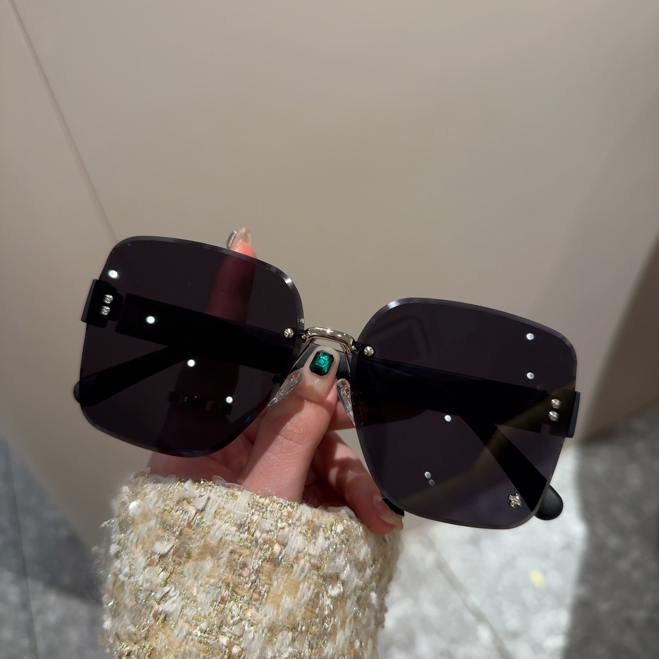 5501新款钻石无框切边高清太阳镜防紫外线显脸小