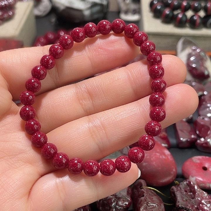 天然辰砂马仙溪压晶透光手链6/30