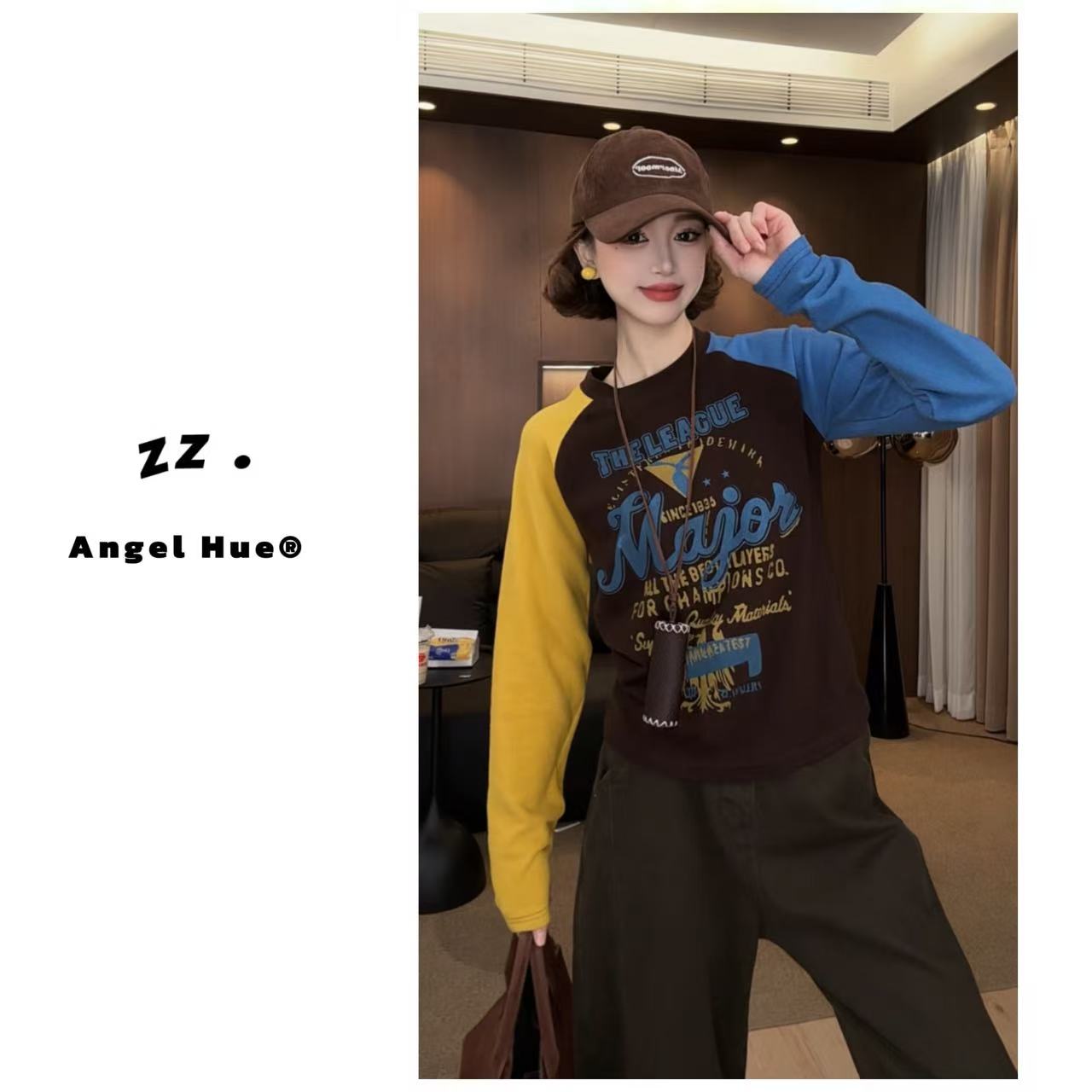 zz · 美式复古圆领印花德绒卫衣款宽松百搭减龄街头风针织2078