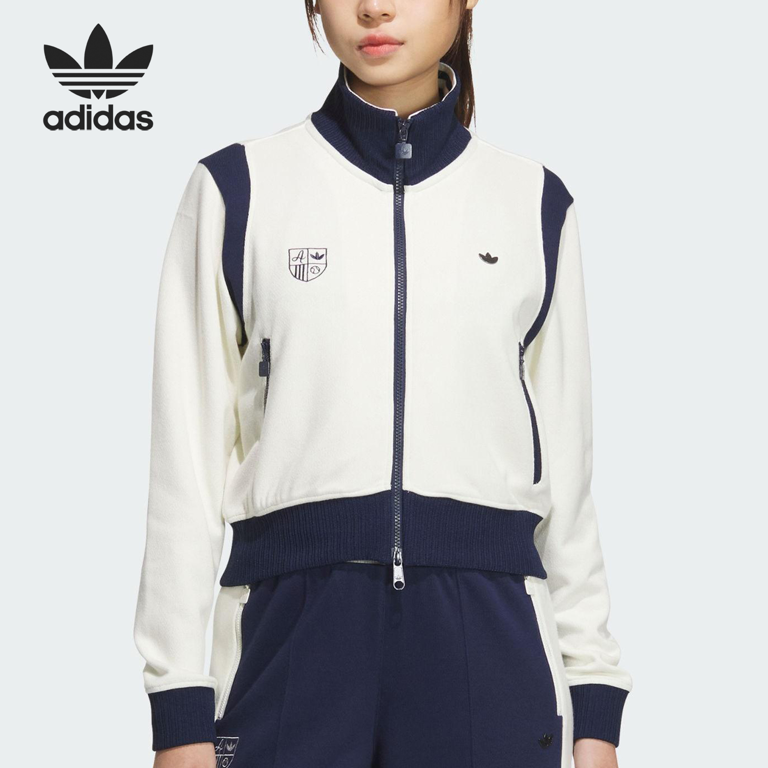 Adidas/阿迪达斯正品三叶草女士复古针织立领运动外套JM8022