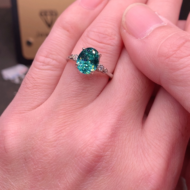 帕拉依巴碧玺银S925镶嵌戒指蓝绿