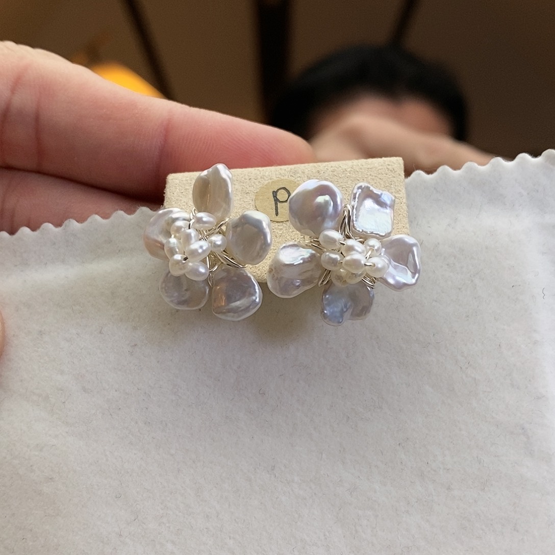 淡水珍珠耳饰银S925镶嵌