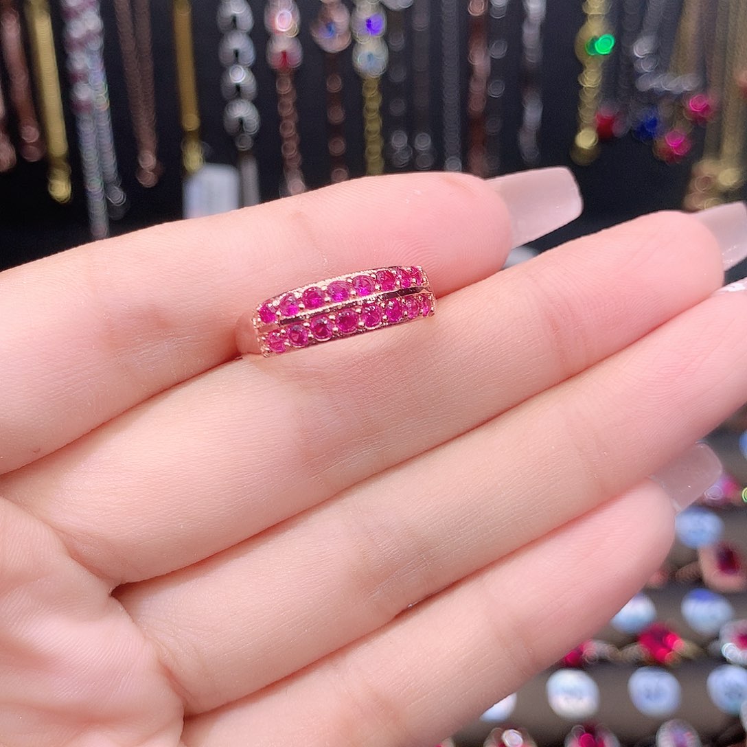 红宝石戒指银S925镶嵌玫瑰金