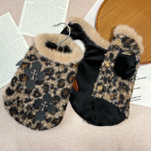 宠物衣服秋冬加厚狗狗保暖豹纹背心比熊泰迪约克夏