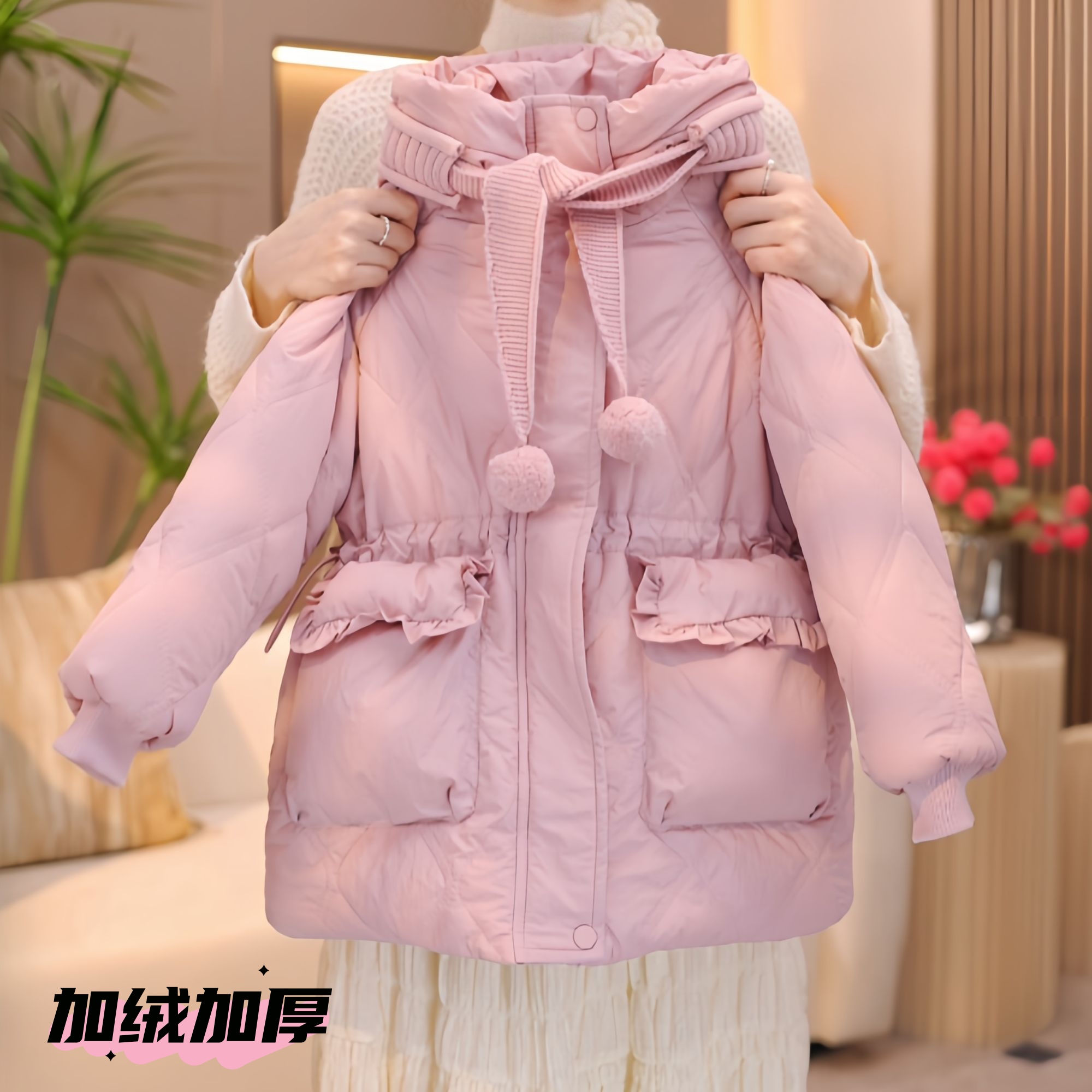 女童棉服冬装外套2025新款洋气儿童装冬季中长款加绒加厚棉衣外套