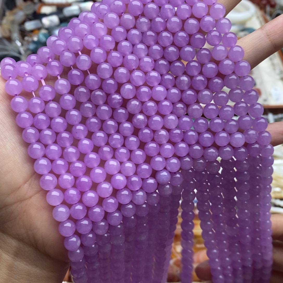 玛瑙/玉髓未镶嵌珠宝半成品一条天然薰衣紫玉髓优化8mm