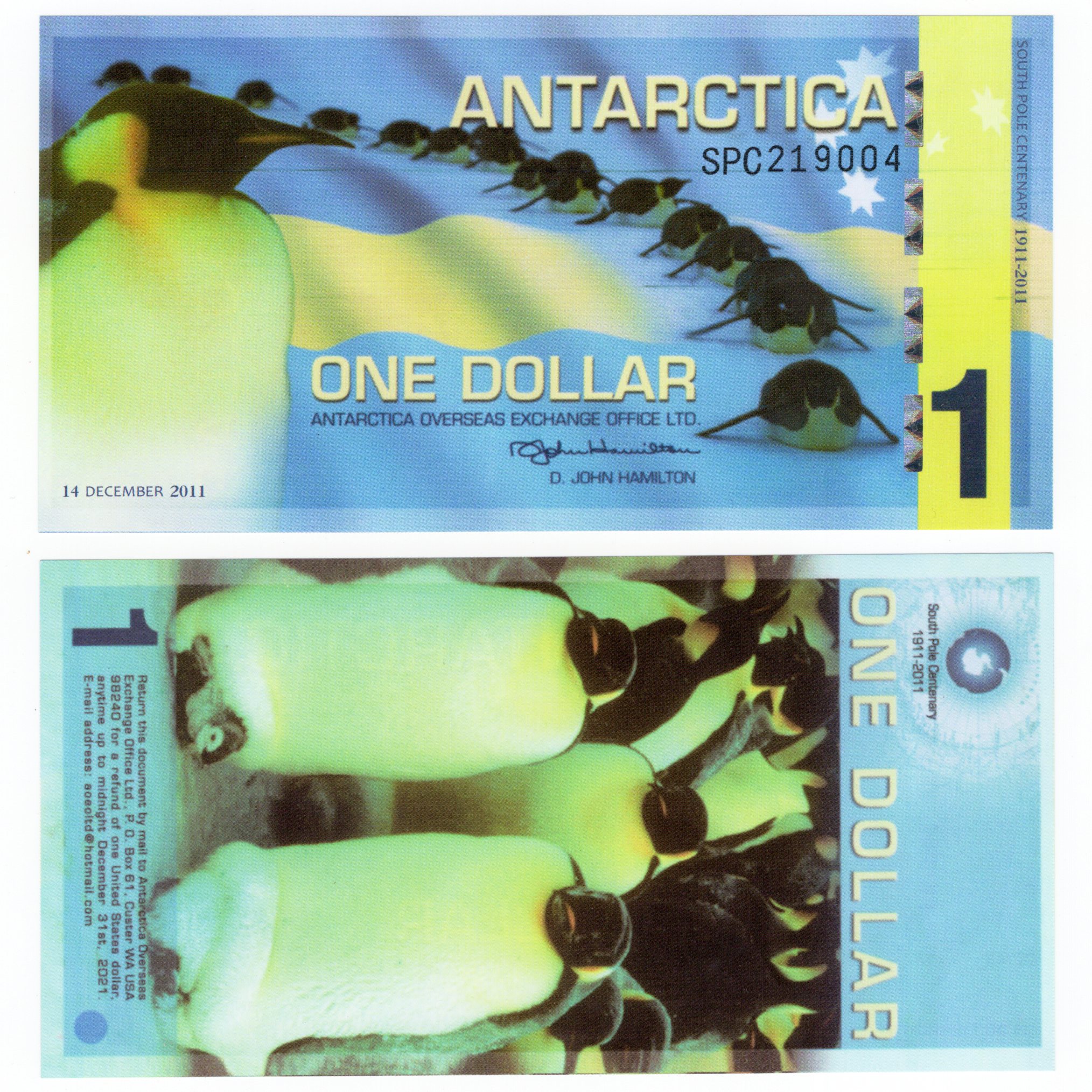 南极洲1元塑料钞 2011年企鹅版商业钞 全新