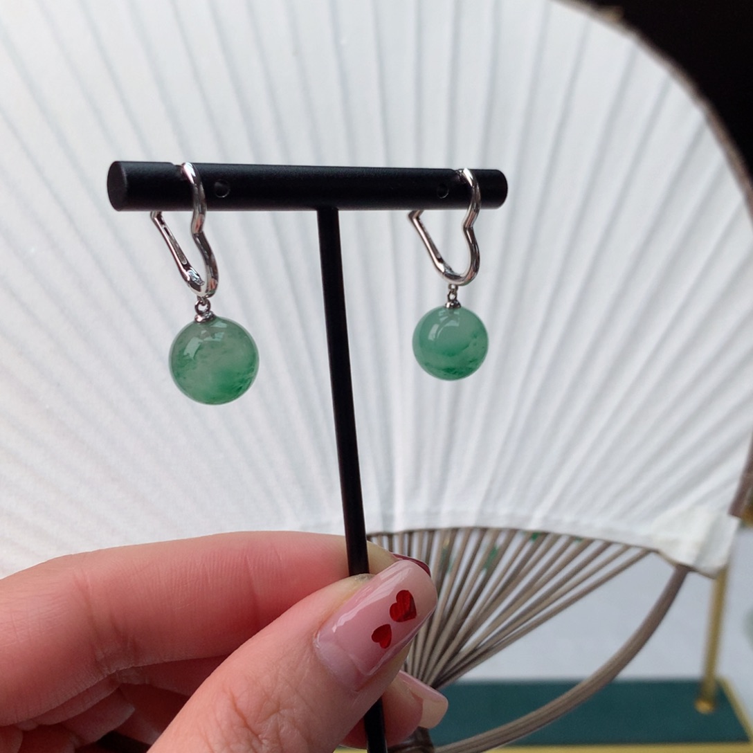 石英质玉冰飘花精品耳饰银S925镀金镶嵌