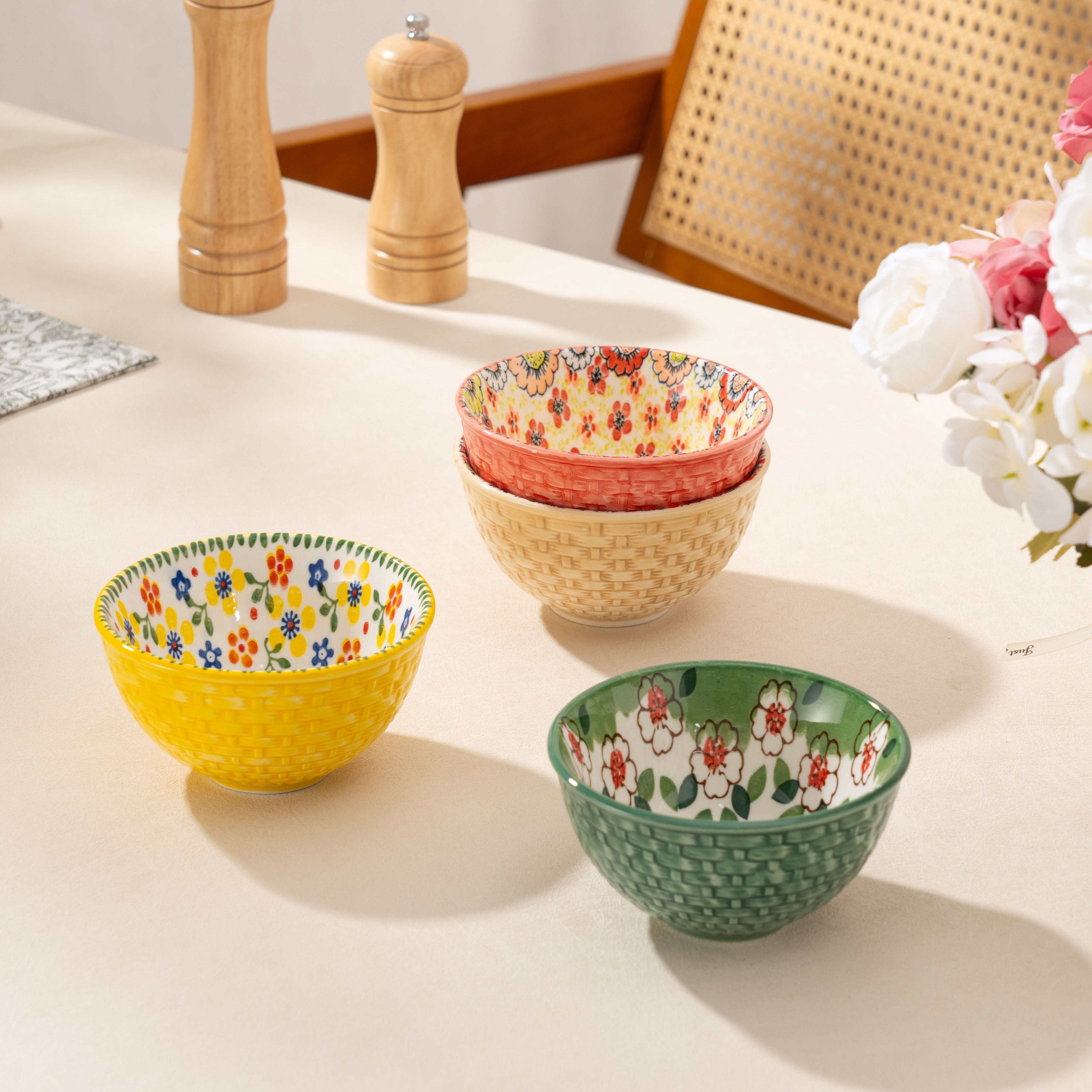 新疆包邮 【四色米饭碗】轻奢手绘釉下彩陶瓷4.8寸米饭碗奶茶碗