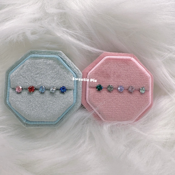 钛钢锆石耳饰 4mm华子爆闪耳钉耳骨钉耳蜗钉 爪镶款 迷你可爱百搭