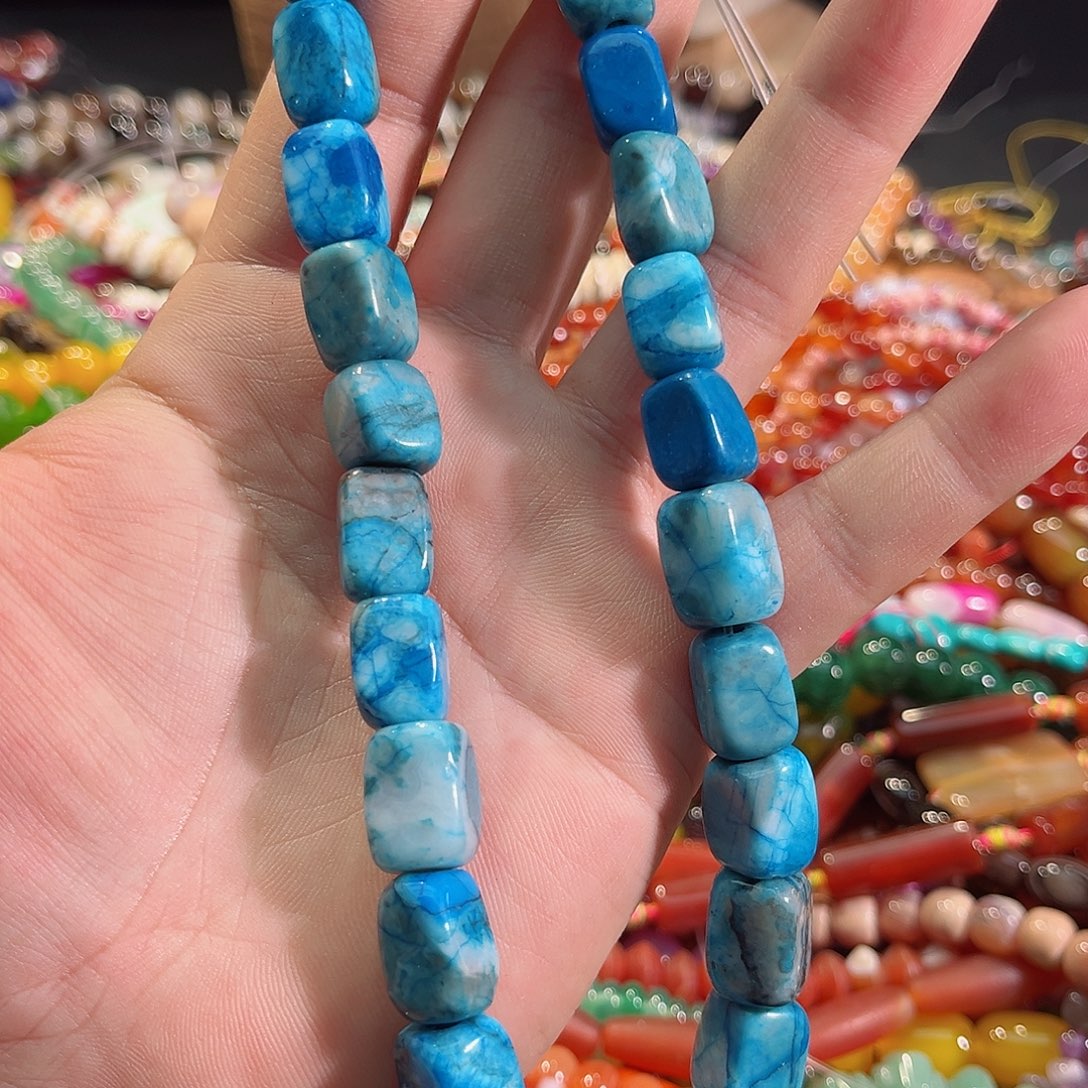 玛瑙/玉髓未镶嵌珠宝半成品蓝方块一条10x14mm