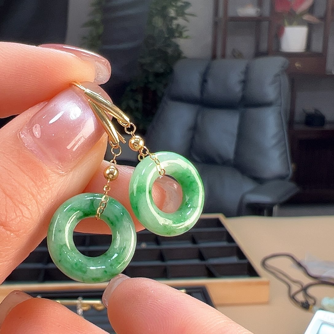 翡翠耳饰18K金镶嵌耳环11