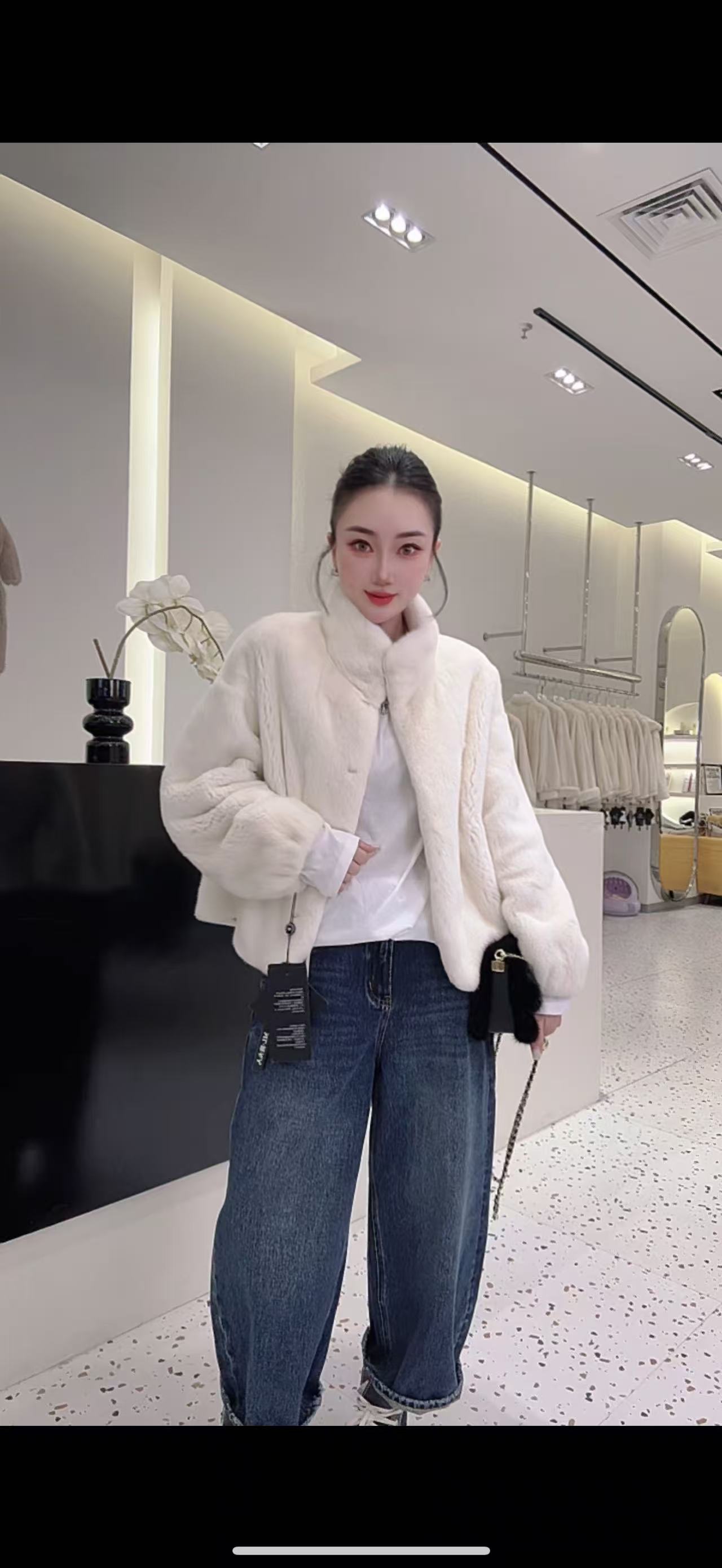 5399时尚优选立领休闲皮草貂皮外套60cm